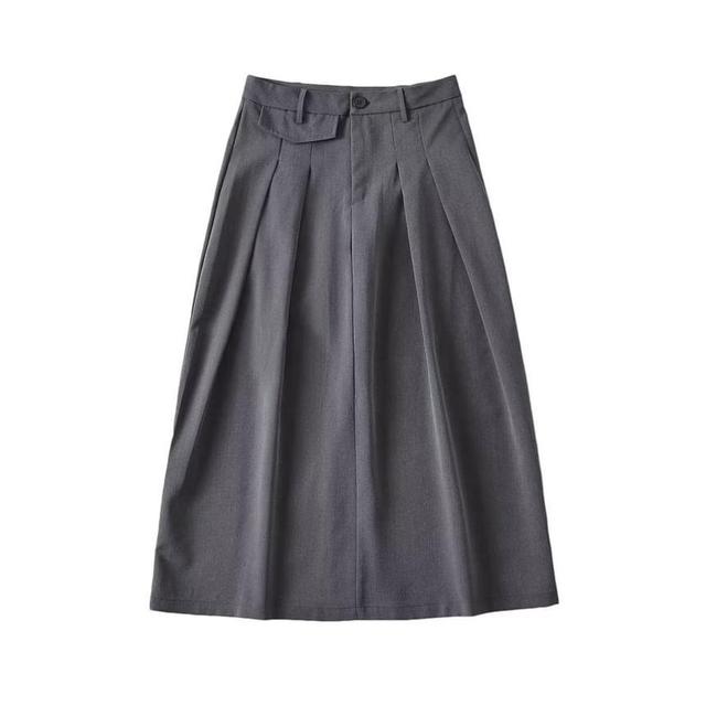 High Waist Plain Midi A-Line Pleated Suit Skirt Product Image