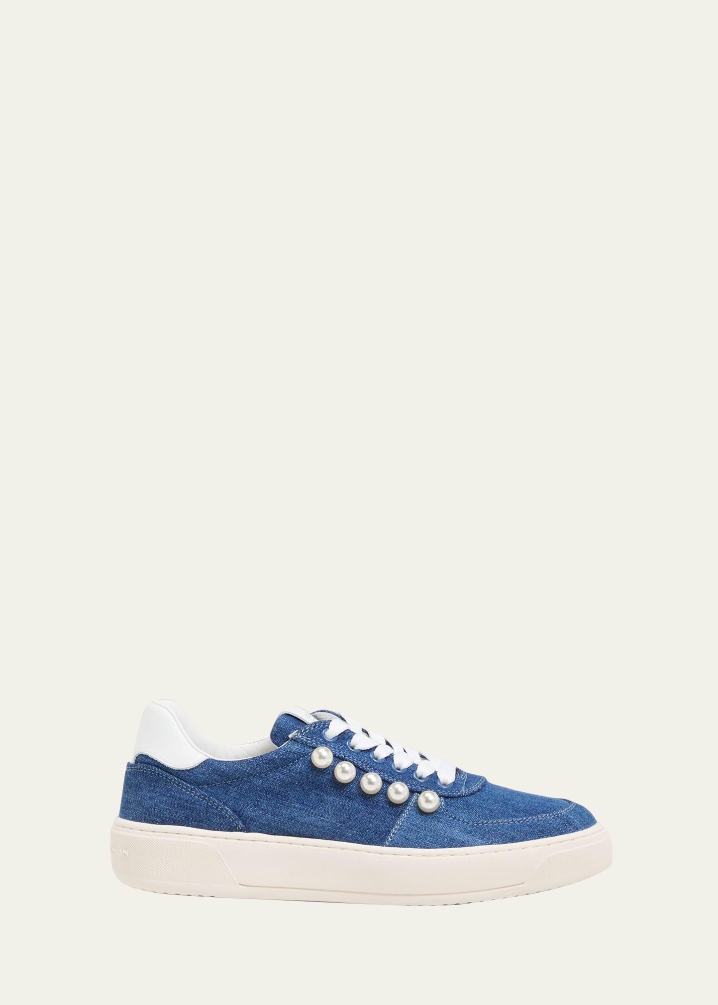 Denim Pearly Stud Low-Top Sneakers Product Image