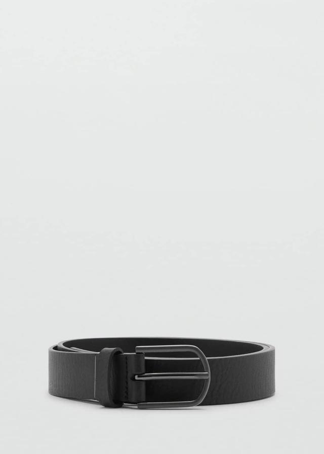 MANGO MAN - Leather belt with square buckle blackMen Product Image