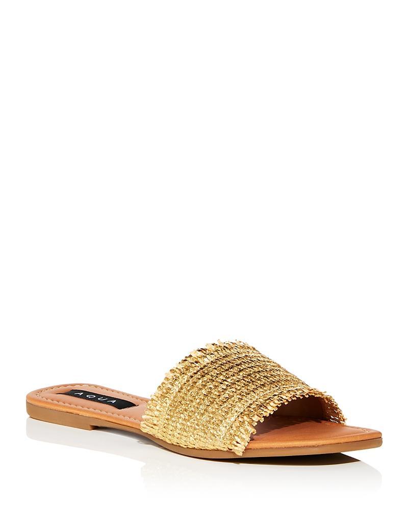 Aqua Womens Meile Fringed Raffia Slide Sandals - 100% Exclusive Product Image