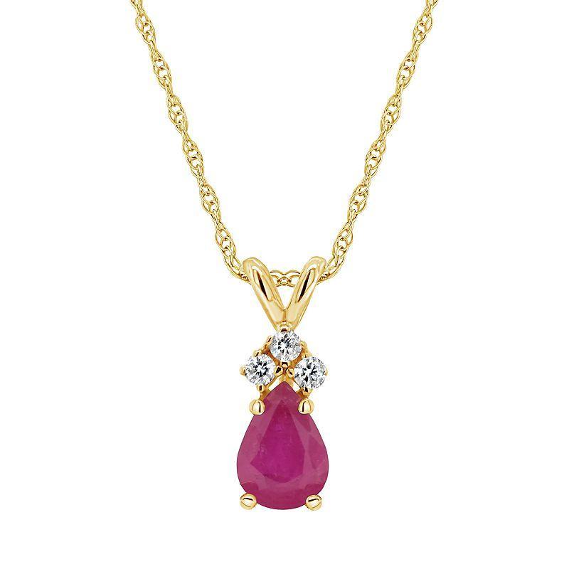 Celebration Gems 14K Yellow Gold 6x4 Pear Shaped Gemstone & Diamond Accent Pendant Necklace, Womens Red Product Image