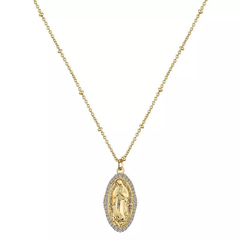 Gratitude & Grace 14k Gold Plated Cubic Zirconia Border Virgin Mary Pendant Necklace, Womens Gold Tone Product Image