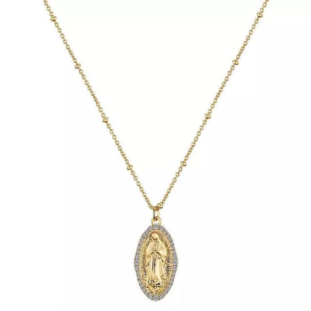 Gratitude & Grace 14k Gold Plated Cubic Zirconia Border Virgin Mary Pendant Necklace, Womens Gold Tone Product Image