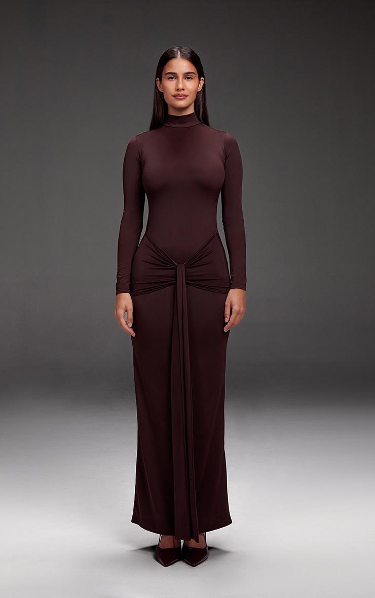 Chocolate Matte Sculpt Wrap Maxi Dress Product Image