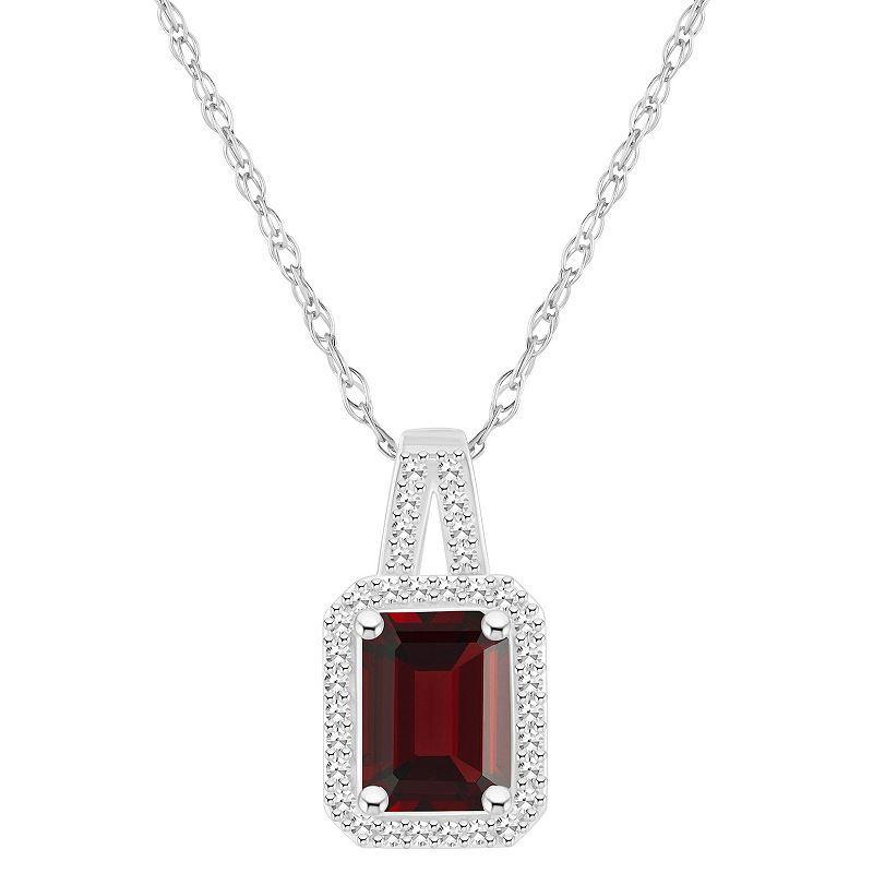 Amethyst (1-5/8 ct. t.w.) & Diamond (1/6 ct. t.w.) Halo 18 Pendant Necklace in Sterling Silver (Also in Citrine Peridot, & Blue Topaz) - Gar Product Image