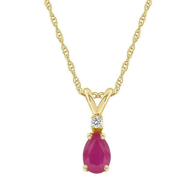 Celebration Gems 14K Yellow Gold Pear-Shaped Gemstone & Diamond-Accent Pendant Necklace, Womens Red Product Image