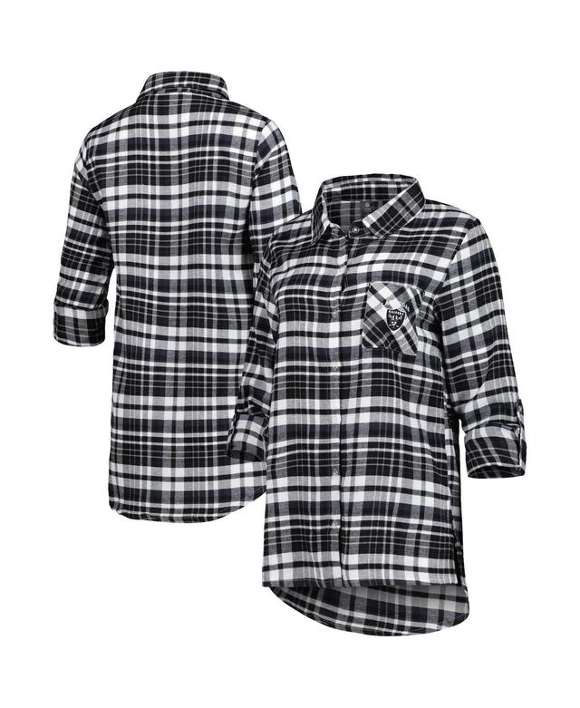 Womens Concepts Sport Black Las Vegas Raiders Mainstay Plaid Full-Button Long Sleeve Nightshirt Product Image