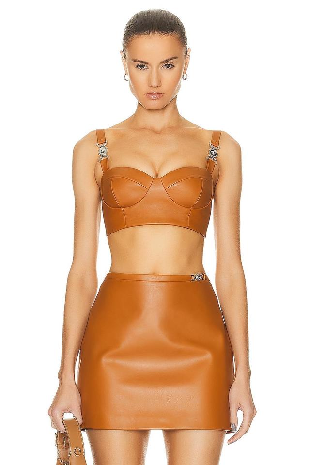 VERSACE Leather Bustier Top in Brown Product Image