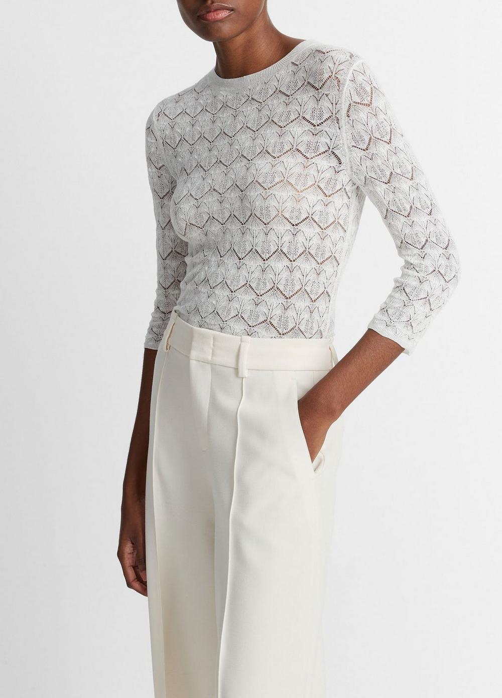 Fine Lace Cotton Three-Quarter-Sleeve Sweater Product Image