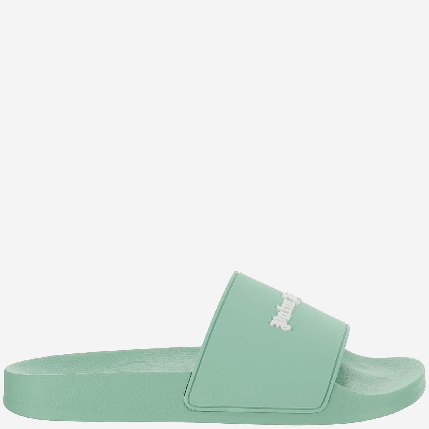 PALM ANGELS Essential Logo Rubber Pool Slide Sandals In Light Green Product Image