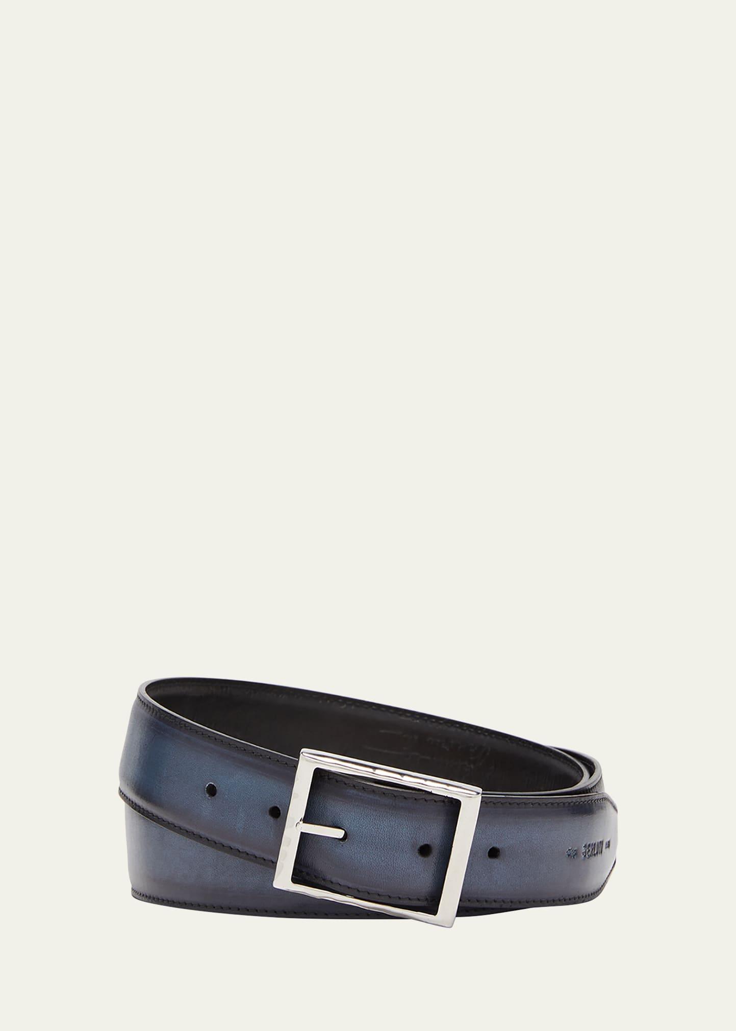 Mens Rectangle Buckle Leather Belt Product Image