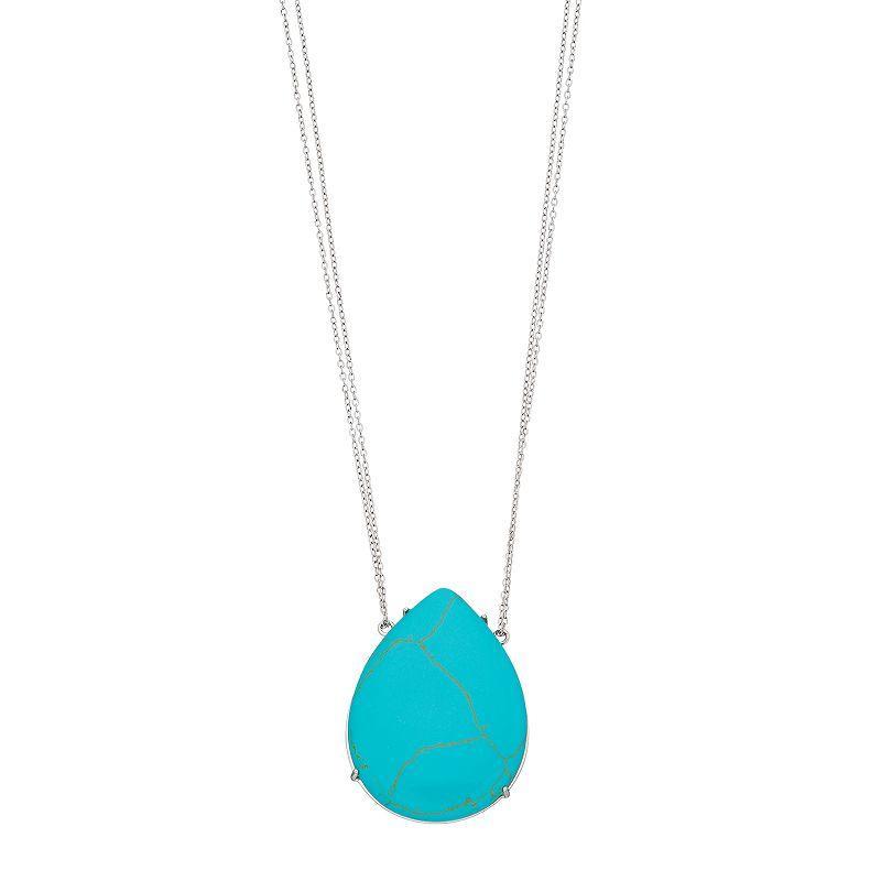 Sterling Silver Simulated Turquoise Teardrop Necklace, Womens Product Image