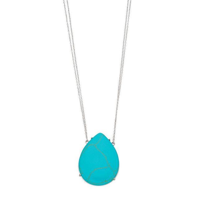 Sterling Silver Simulated Turquoise Teardrop Necklace, Womens Product Image