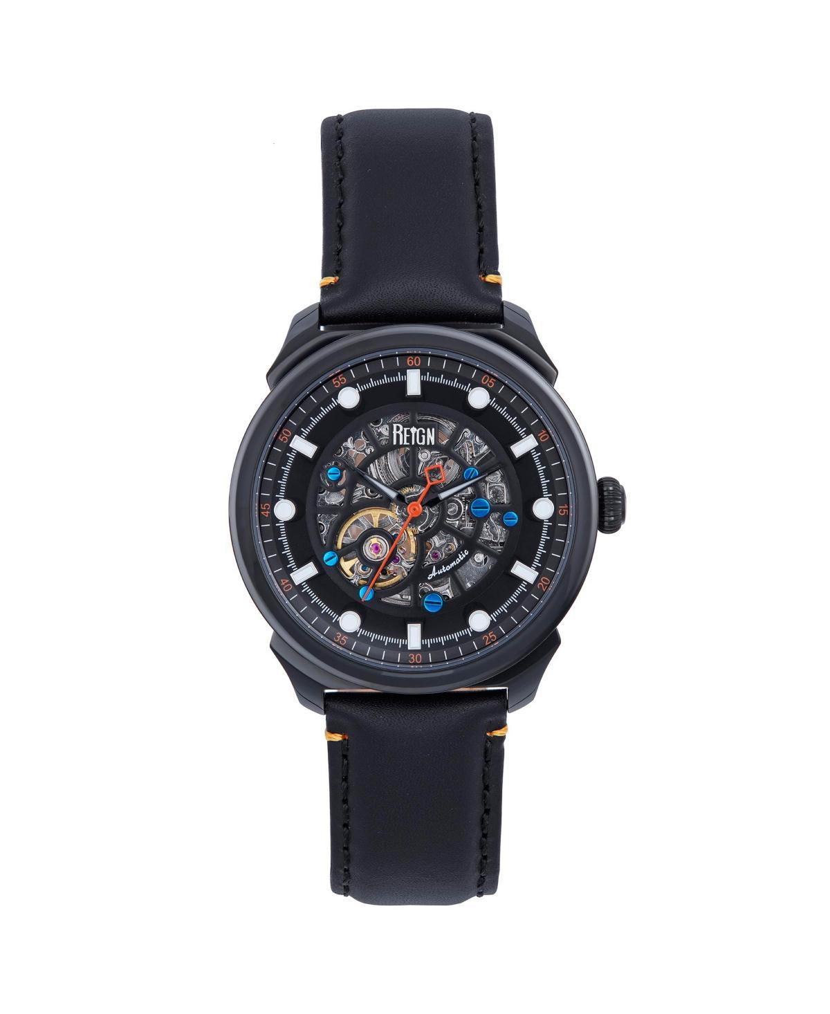 Reign Men Weston Automatic Skeletonized Leather Strap Watch - Black - Black Product Image