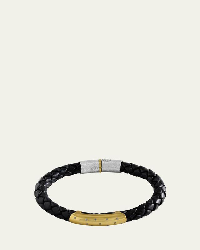 Mens Braided Leather Bracelet with Diamonds Product Image