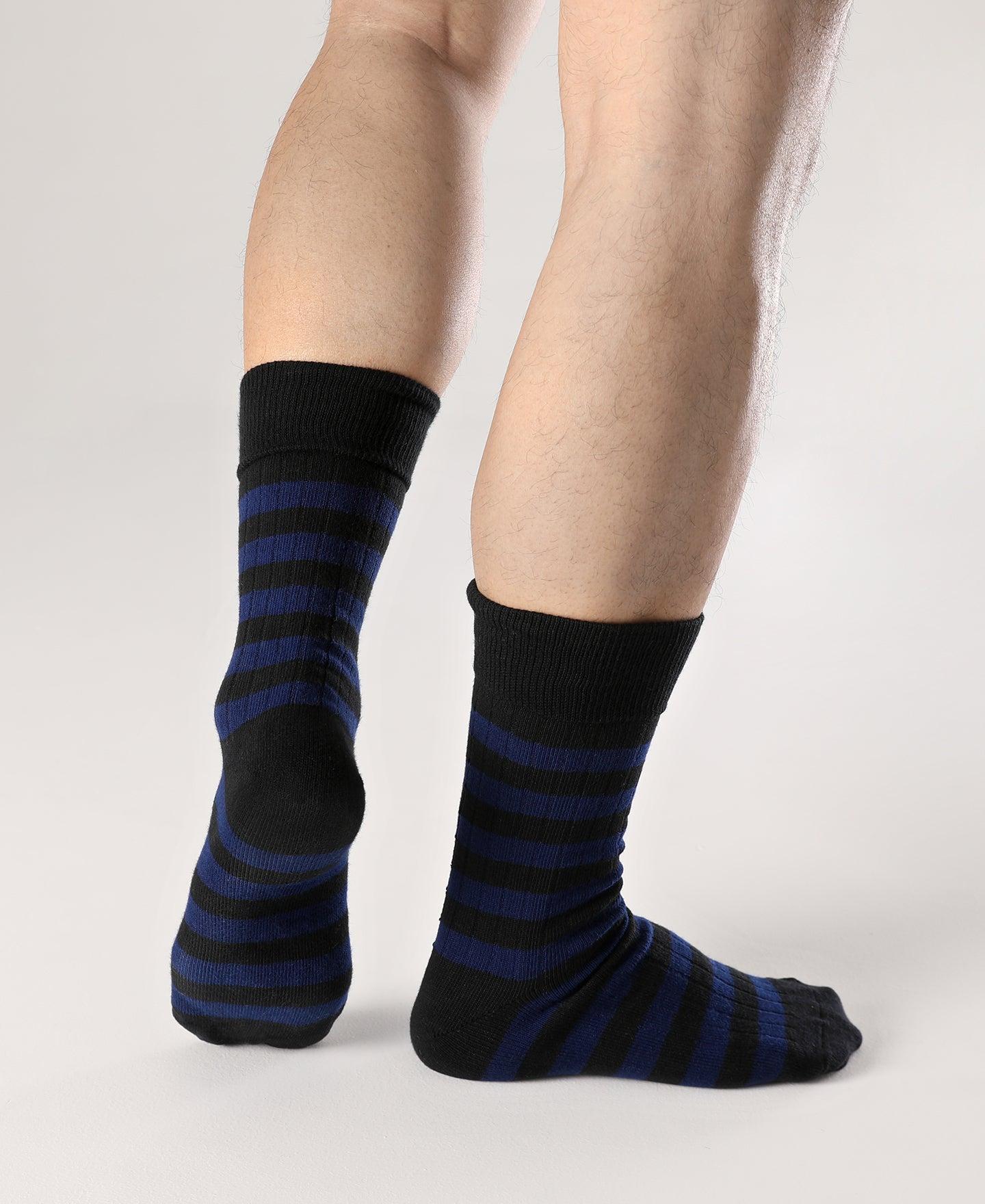 Retro Striped Cotton Socks - Black/Blue Product Image