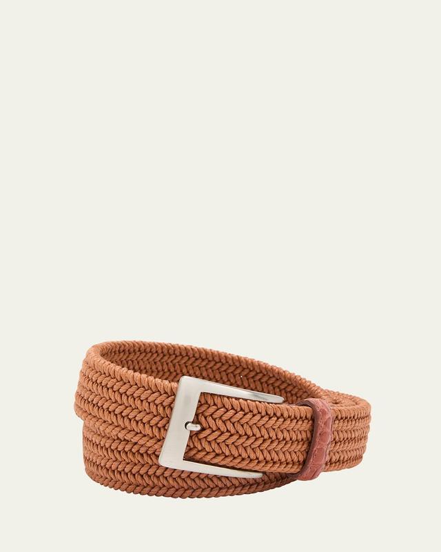 Mens Stretch Woven Belt with Alligator Trim Product Image