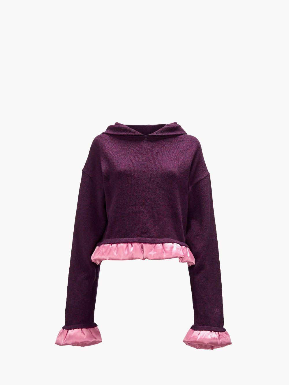 CROPPED HOODIE WITH SATIN DETAILS in purple | JW Anderson US  Product Image