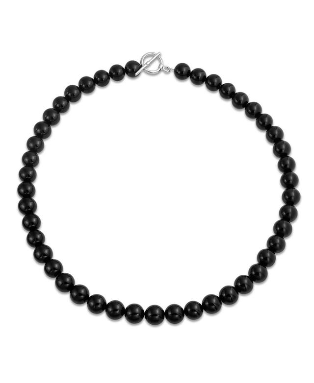 Bling Jewelry Plain Simple Basic Classic Black Natural Onyx Round 10MM Bead Strand Necklace For Women Silver Plated Clasp 16 Inch Product Image