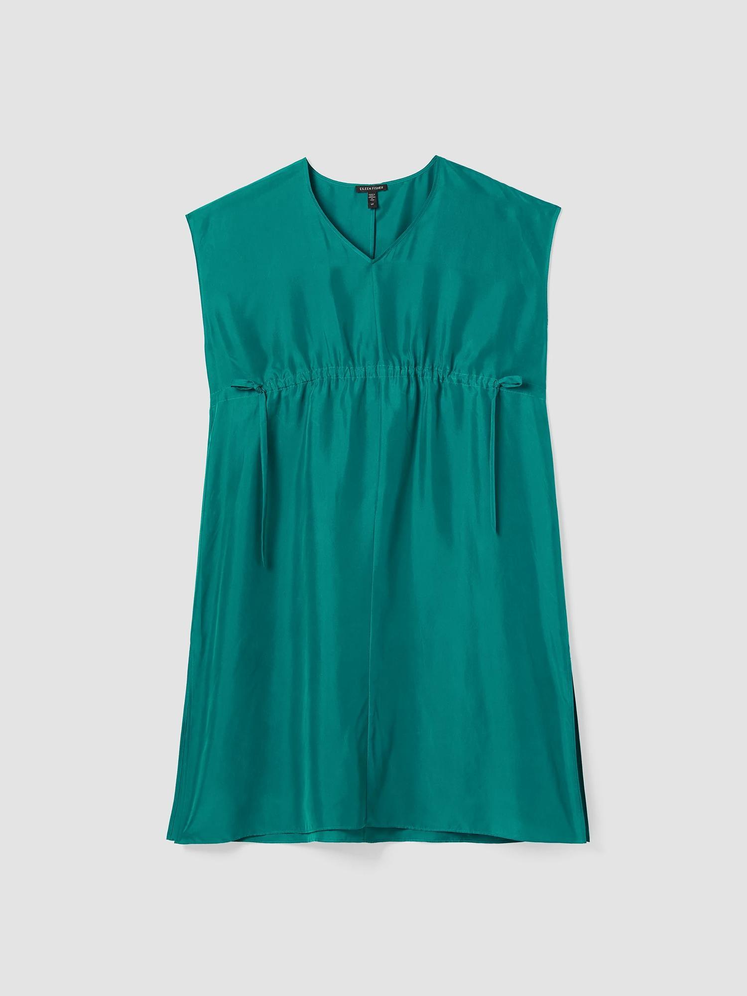 EILEEN FISHER Washed Silk V-Neck Dressfemale Product Image