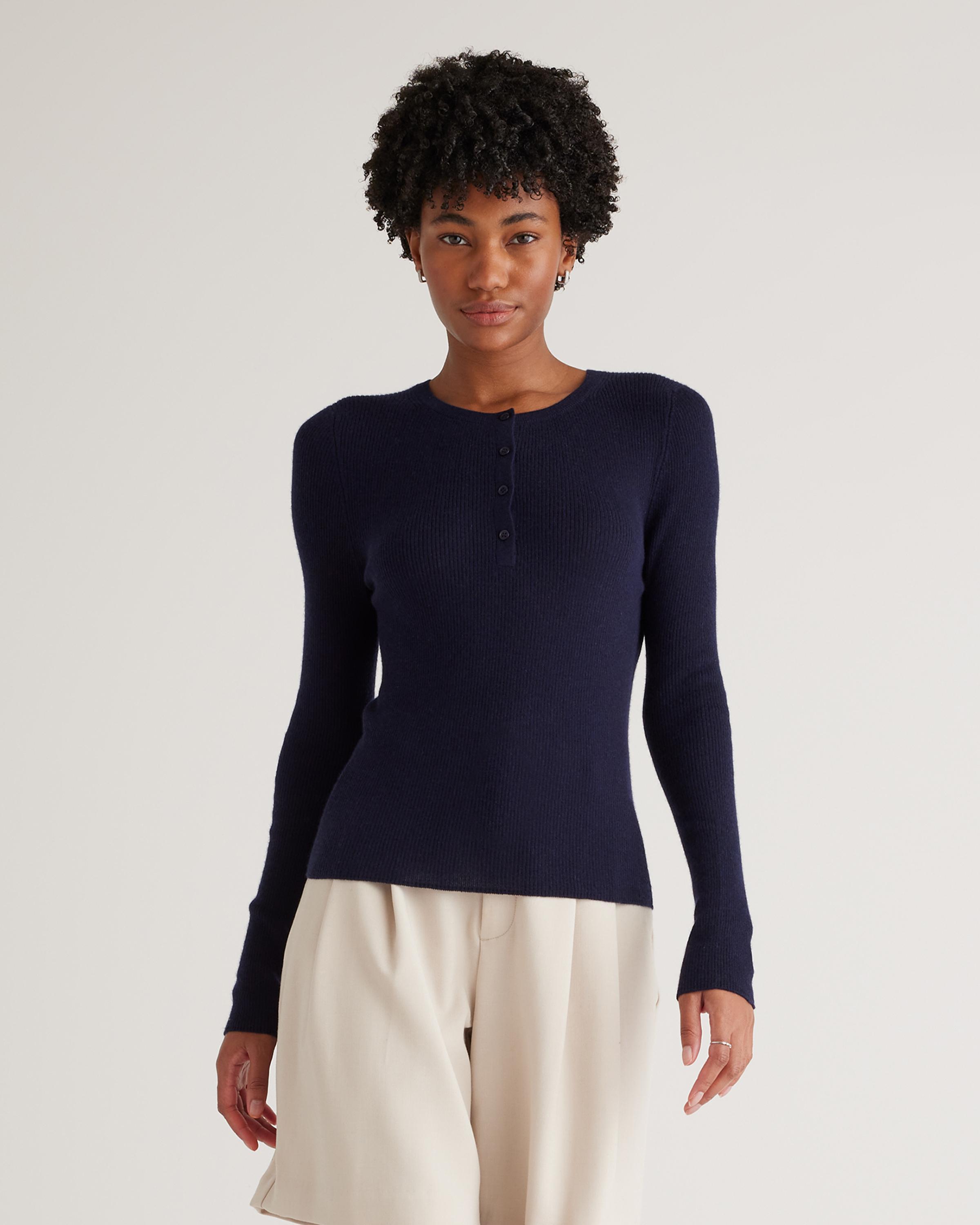 Featherweight Cashmere Ribbed Henley Sweater Product Image