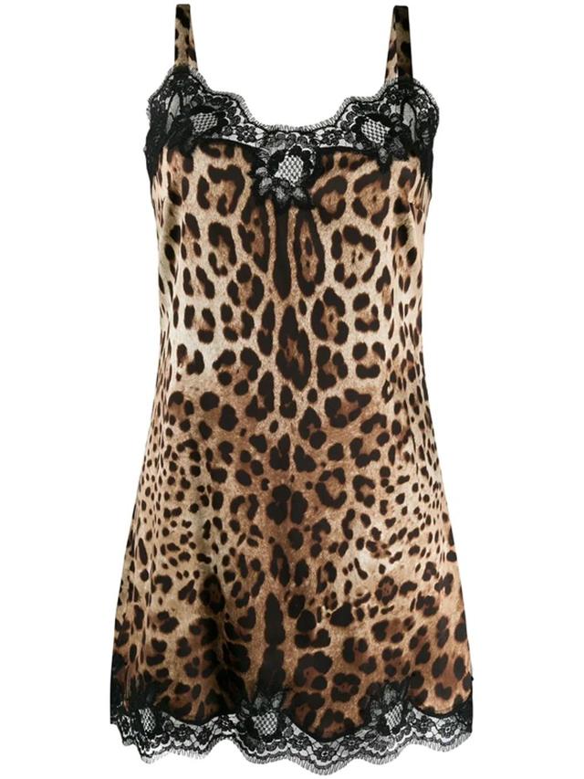 Leopard-print Satin Lingerie Slip With Lace Detailing Product Image