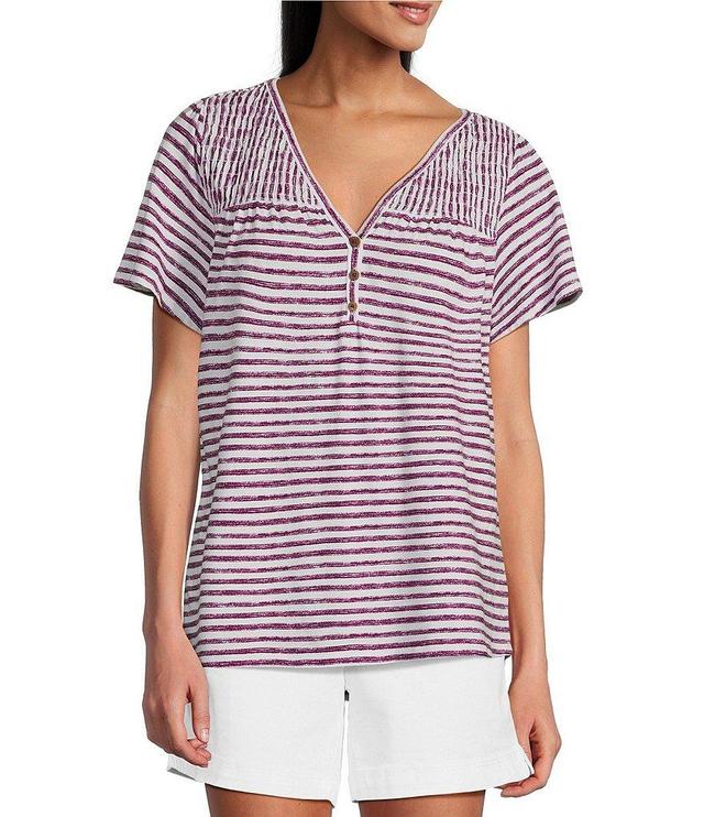 Westbound Stripe V-Neck Flutter Sleeve Smocked Stripe Top Product Image