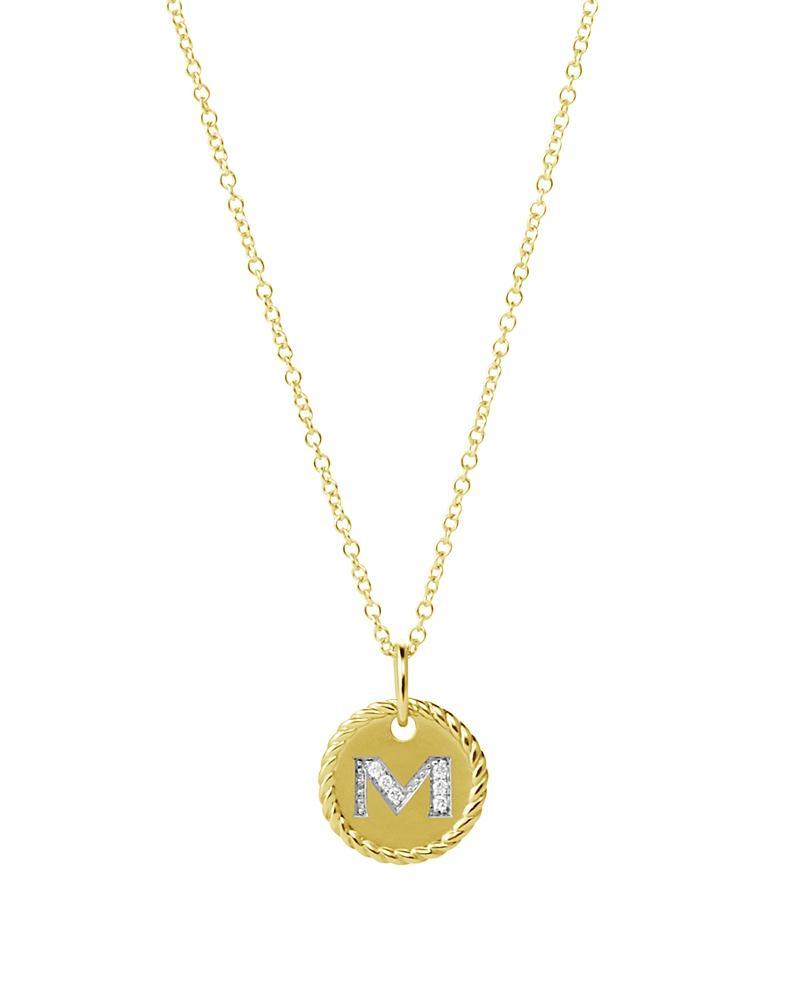 Womens Initial Charm Necklace in 18K Yellow Gold with Pav Diamonds Product Image