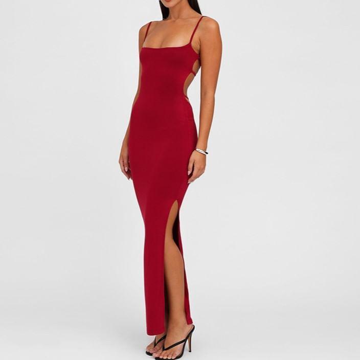 Spaghetti Strap Plain Midi Mermaid Dress Product Image