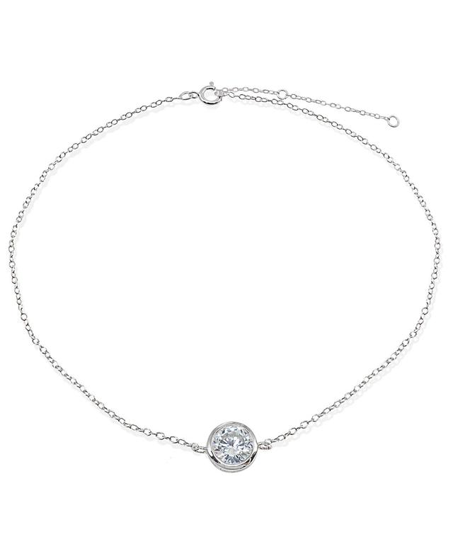 Aleure Precioso Sterling Silver Gemstone Bezel Set Station Anklet, Womens White Product Image