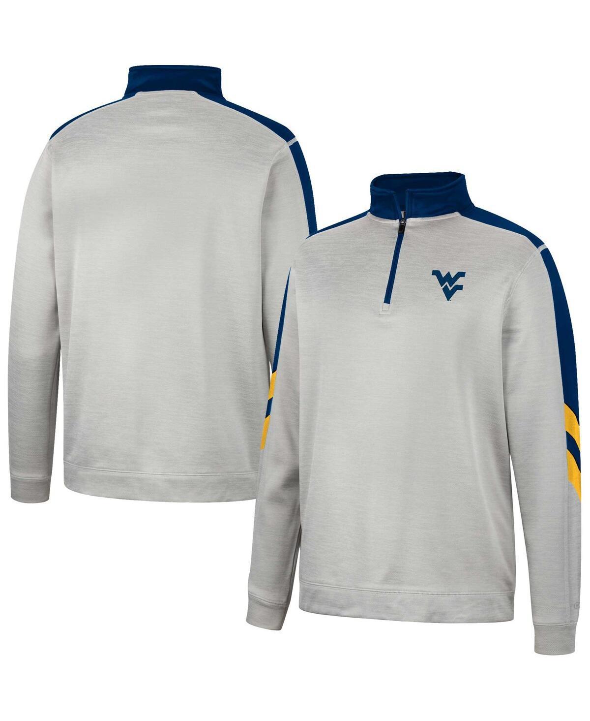 Mens Colosseum Gray and Navy West Virginia Mountaineers Bushwood Fleece Quarter-Zip Jacket - Gray Product Image