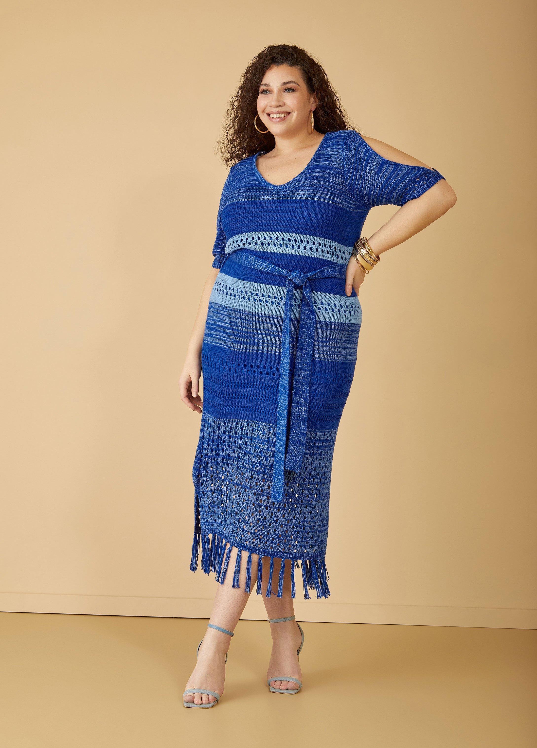 Plus Size Cold Shoulder Tasseled Midi Dress Ashley Stewart product image