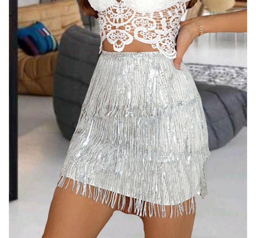 Mid Rise Fringed Mini Skirt Product Image