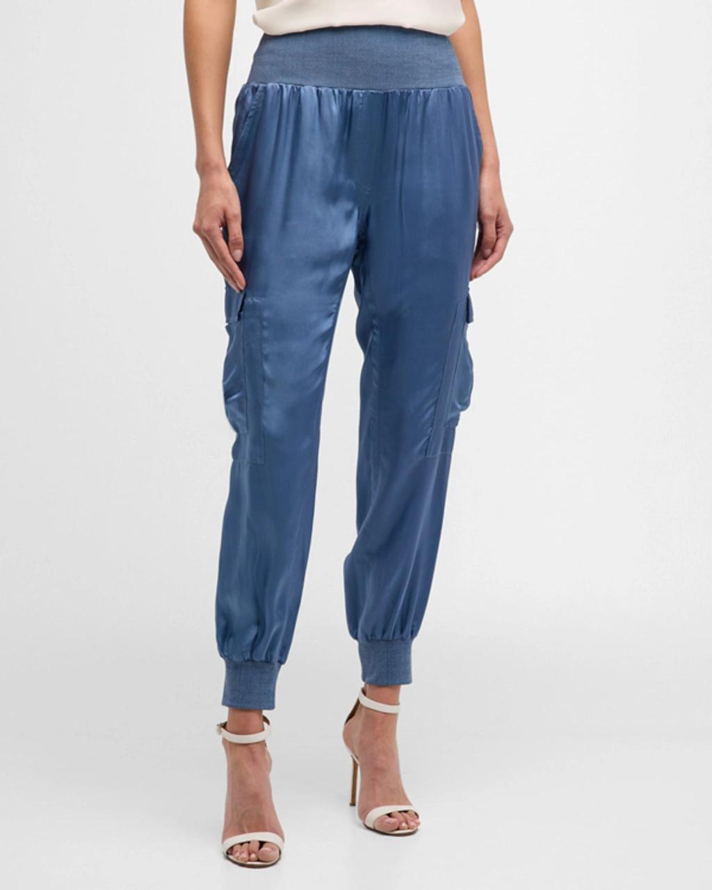 Tous Les Jours Giles Satin Jogger Pants In Indigo Product Image