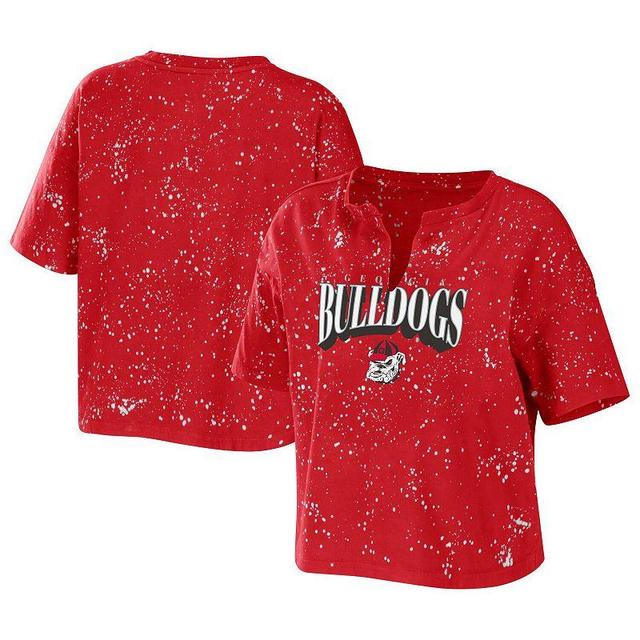 Womens WEAR by Erin Andrews Georgia Bulldogs Bleach Wash Splatter Cropped Notch Neck T-Shirt Product Image