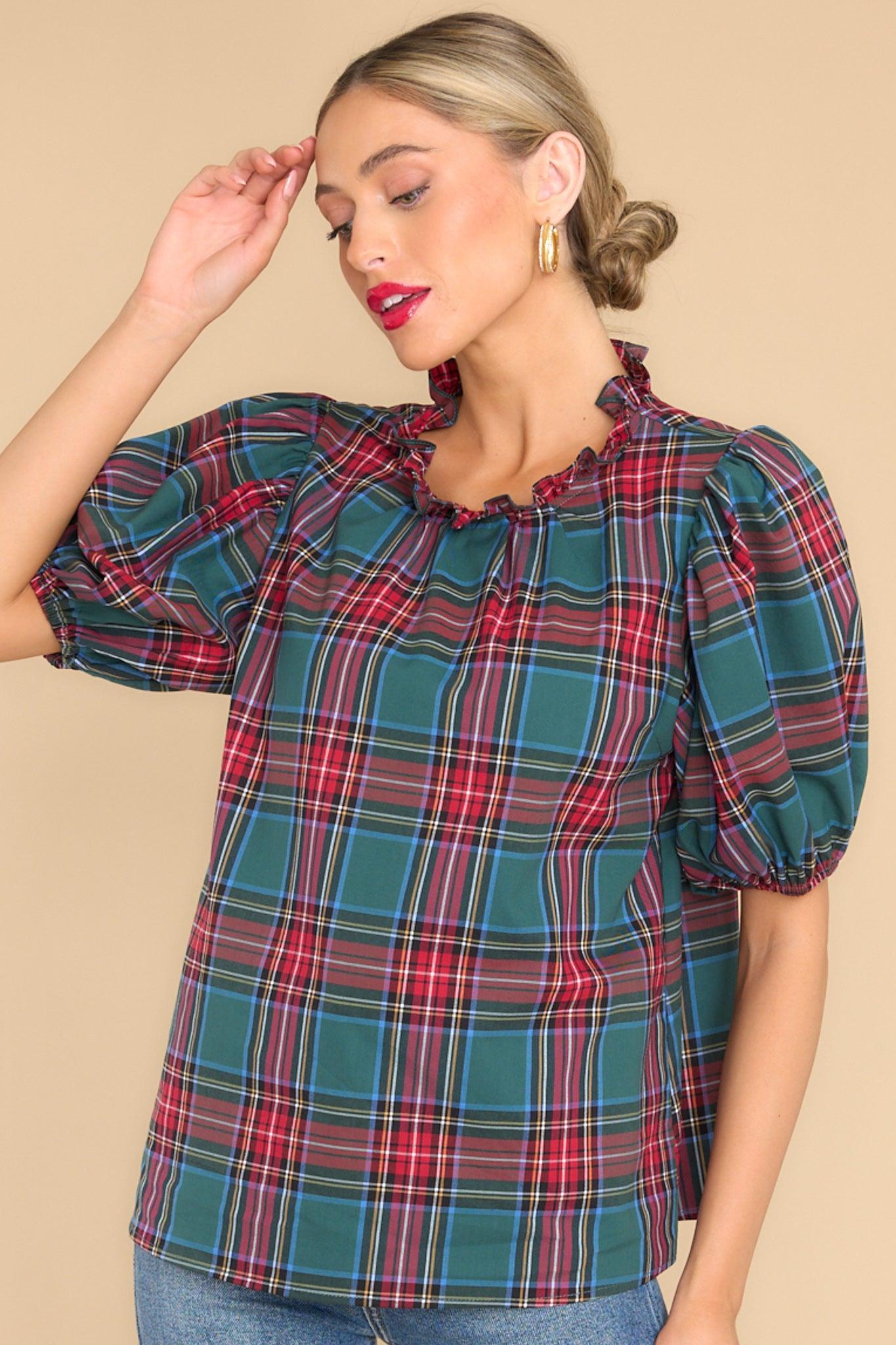 Aura A Special Gift Green Plaid Top Product Image