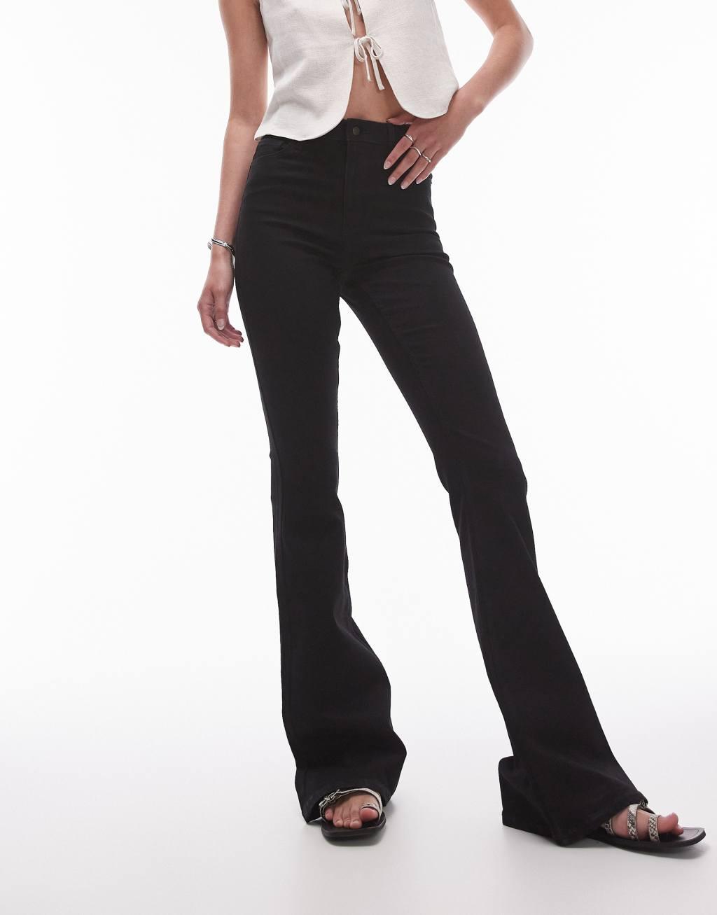 Topshop Tall high rise Jamie flare jeans in black  Product Image