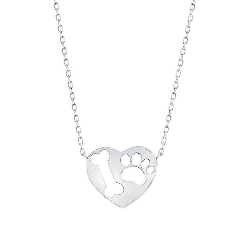 Argento Bella Sterling Silver Paw Print & Bone Heart Pendant Necklace, Womens Product Image