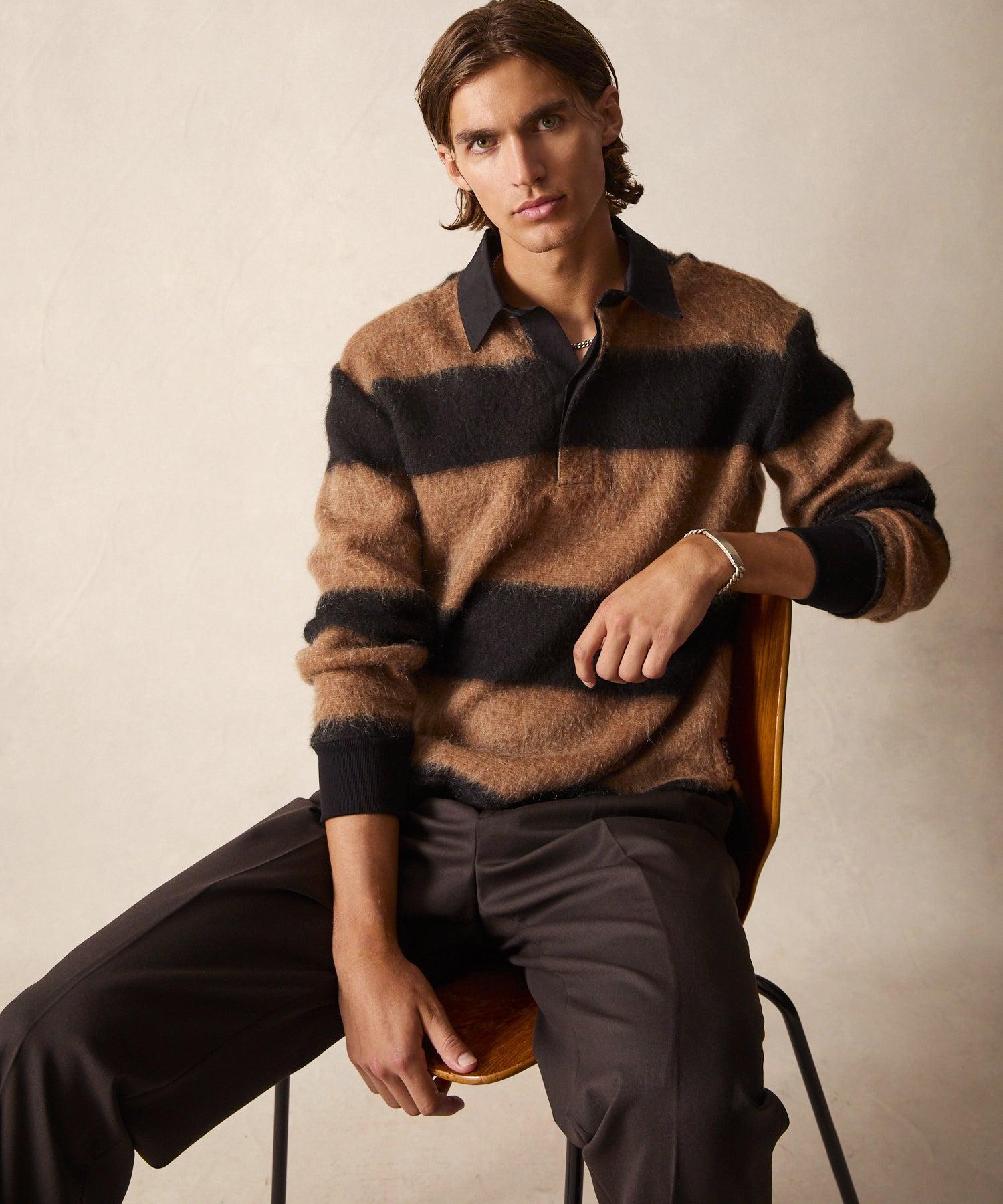 Mohair Striped Rugby Polo in Black Product Image