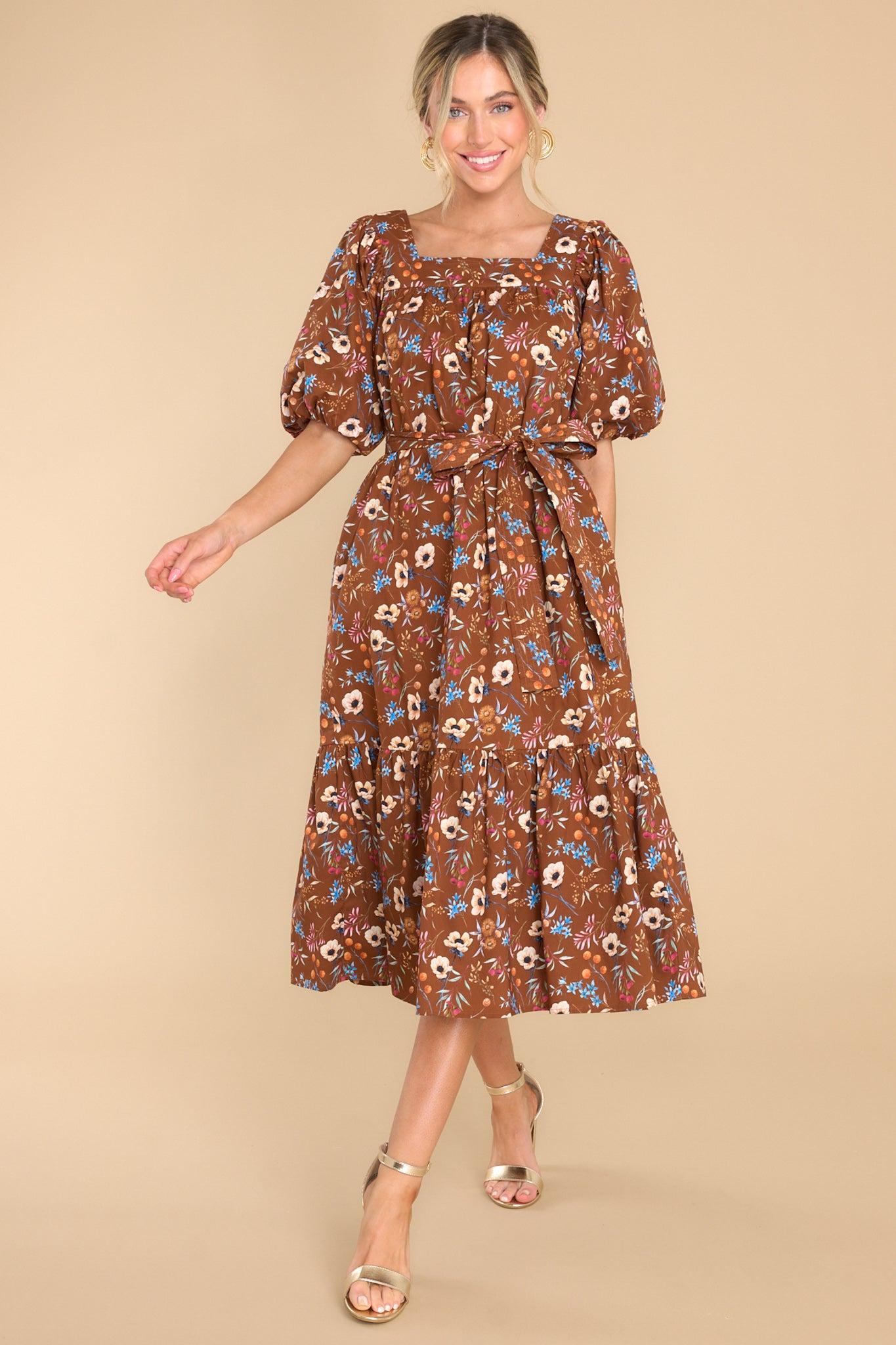 Willa Anemone Chocolate Midi Dress Brown Product Image