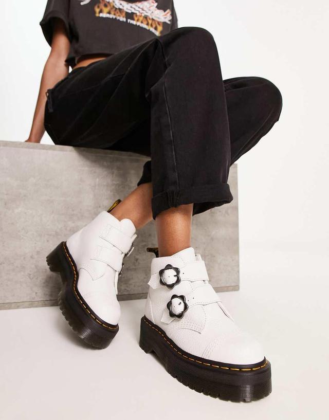 Dr Martens Devon Flower quad boots in white Product Image