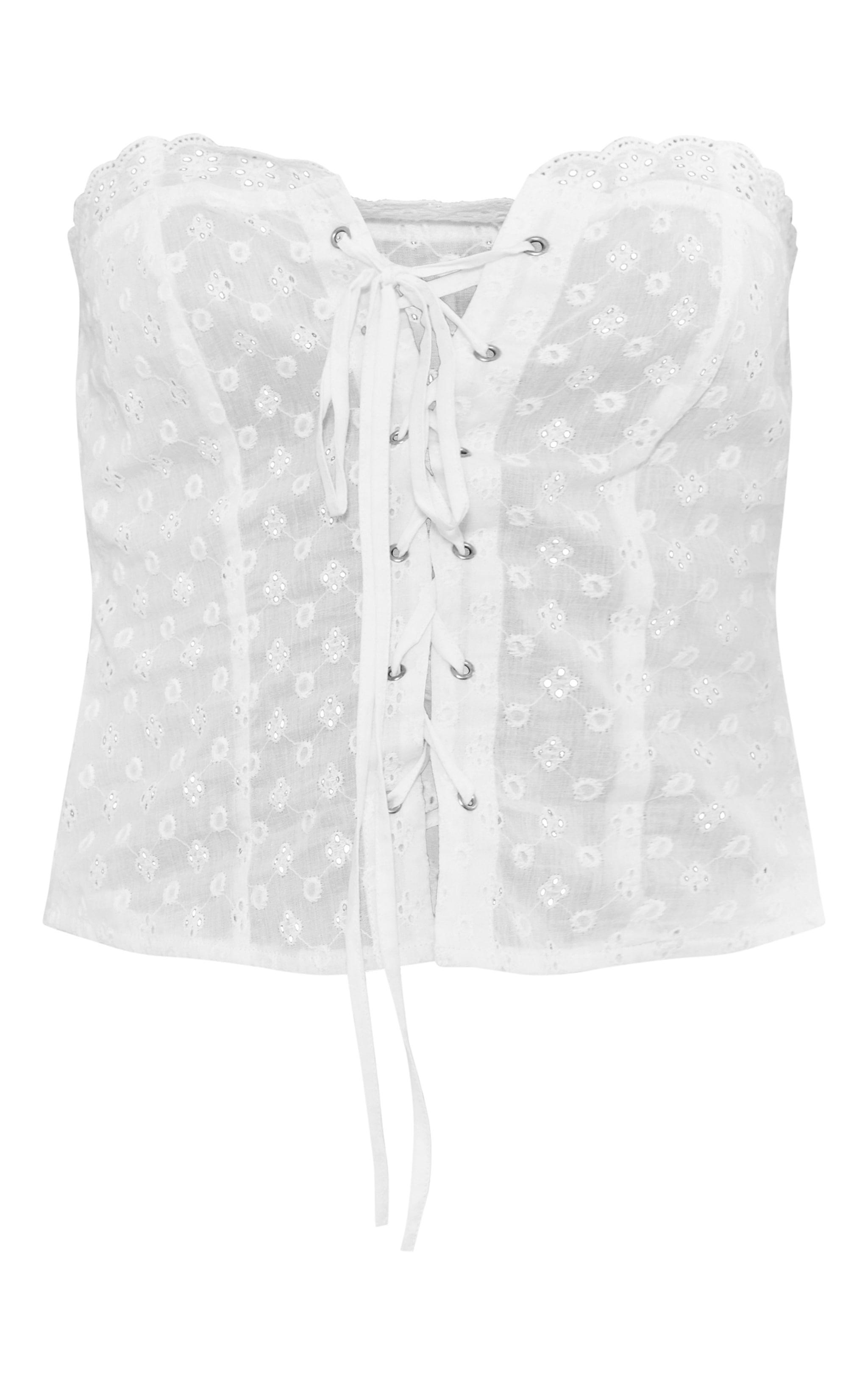 White Broderie Lace Up Front Longline Corset Product Image