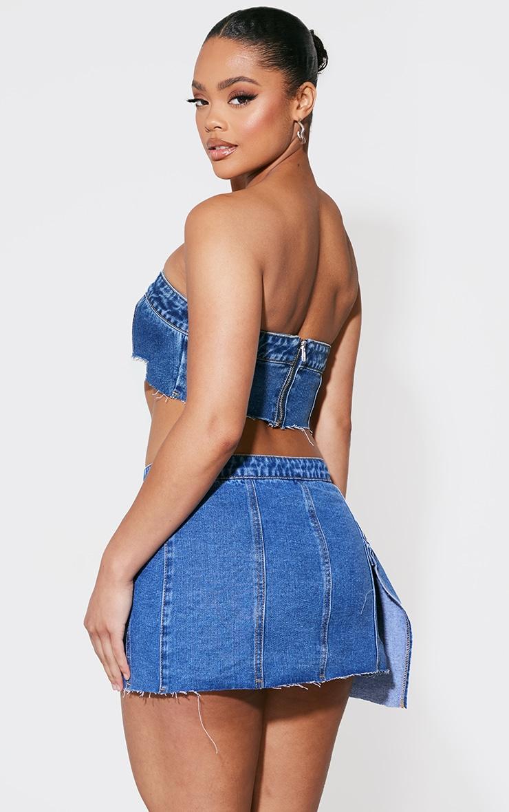 Mid Blue Wash Extreme Cropped Denim Bandeau Top Product Image