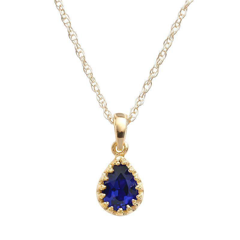 Designs by Gioelli 14k Gold Over Silver Lab-Created Sapphire Teardrop Pendant, Womens Blue Product Image