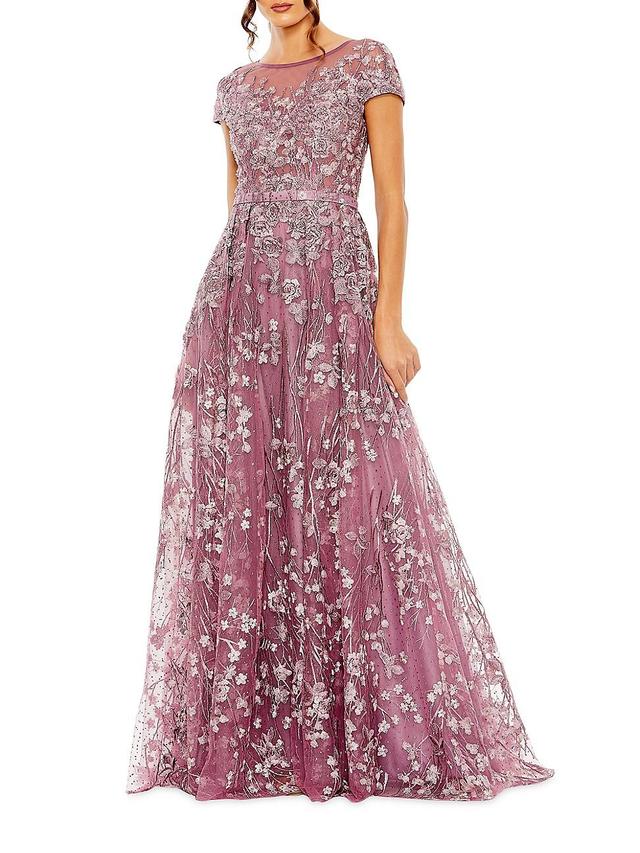 Womens Beaded & Floral-Embroidered Gown Product Image