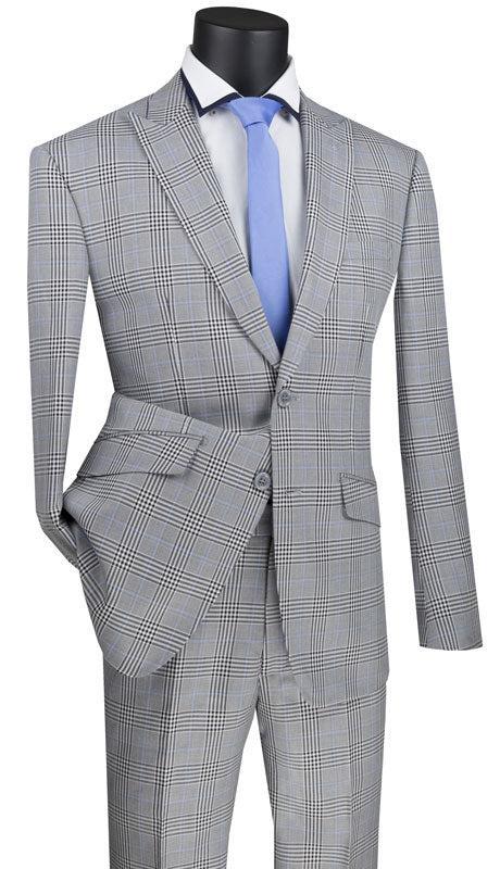 Slim Fit 2 Piece Suit Gray Glen Plaid Pattern Matching Pants Product Image