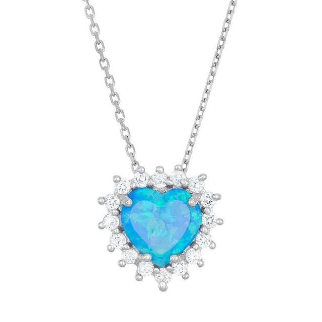 Lab-Created Blue Opal & Cubic Zirconia Sterling Silver Heart Halo Pendant Necklace, Womens Product Image