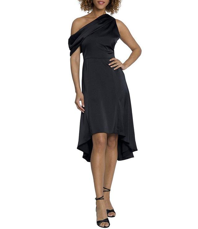 Maggy London Asymmetric Neck One Shoulder Charmeuse High-Low A-Line Midi Dress Product Image