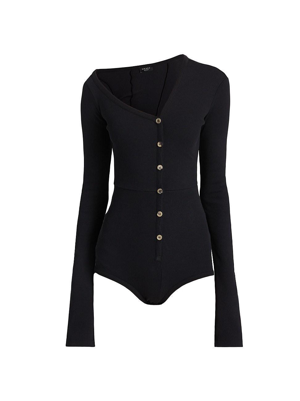 Womens Asymmetric Rib-Knit Bodysuit Product Image