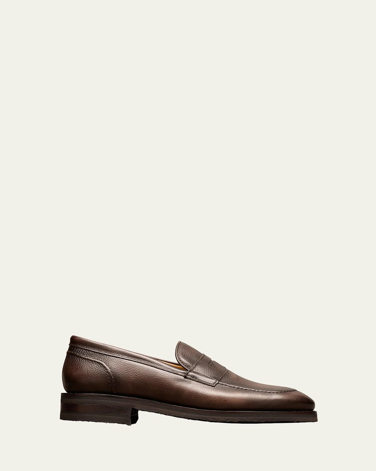 Mens Roman Grained Leather Penny Loafers Product Image